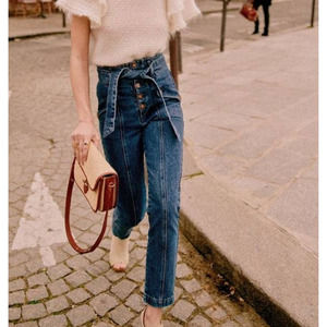 STEAL! 😎 Sezane Maximo Paperbag Tie Waist Straight Leg Trouser Jean-40 PERFECT
